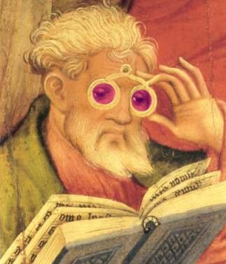 https://commons.wikimedia.org/wiki/File:Conrad_von_Soest,_'Brillenapostel'_(1403)_rose-coloured-glasses.jpg