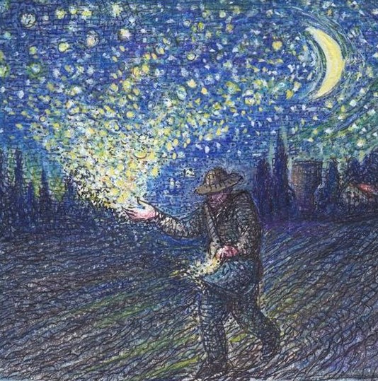 http://commons.wikimedia.org/wiki/File:Starlight_sower_(1)_by_artist_HAI_KNAFO_2011_inspired_by_Or_Zaruaa.jpg